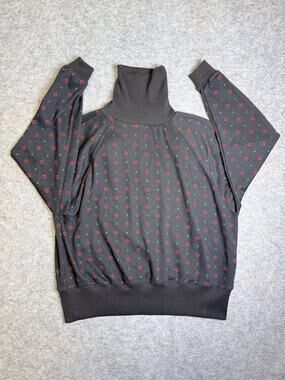 Vintage Autograph Sweater Size Large Black Red Diamond Print Mock Neck Retro